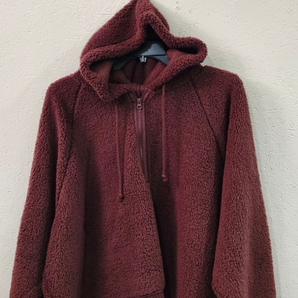 Arizona Juniors Cozy Sherpa Hoodie Jacket New Chocolate Cherry‎ Color